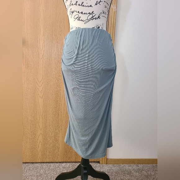OGL Green Ruched Bodycon Midi Skirt - Picture 1 of 5